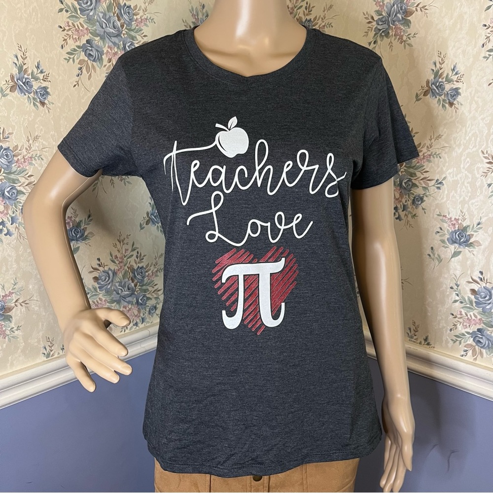 Pi Day Teachers Love Pie Dark Heather Grey T-Shirt, Size S, new
